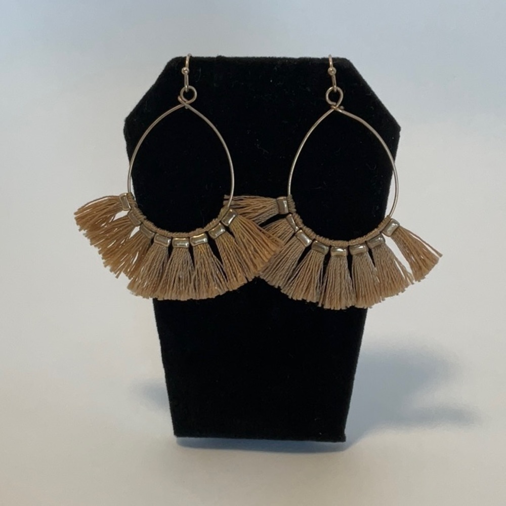 Earrings Tan Tassel with Bronze Tone Accent